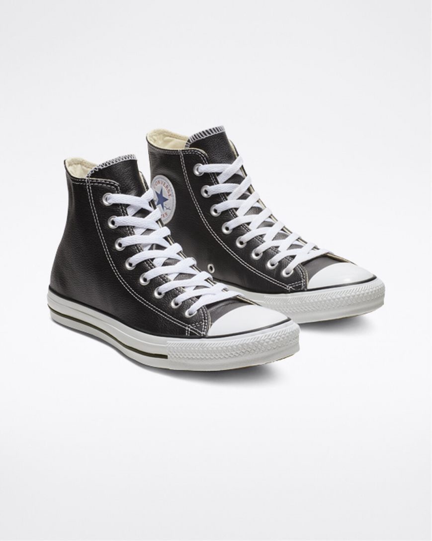 Pánské Boty Vysoké Converse Chuck Taylor All Star Læder Černé | CZ VJST92